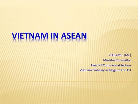 VU Ba Phu (Mr.) Minister Counsellor Head of Commercial Section Vietnam Embassy in Belgium and EU.