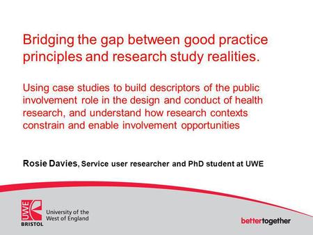 Bridging the gap between good practice principles and research study realities. Using case studies to build descriptors of the public involvement role.