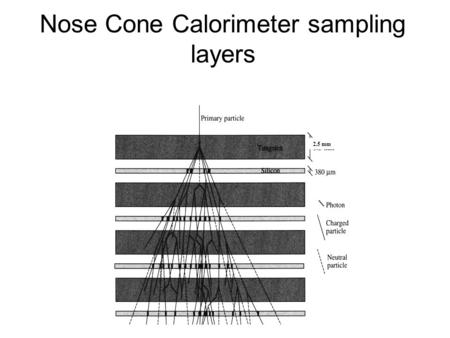 Nose Cone Calorimeter sampling layers 2.5 mm. NCC EM bricks Had bricks.