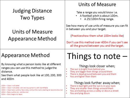 Things to note – Judging Distance Two Types Units of Measure