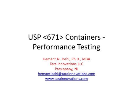 USP <671> Containers -Performance Testing