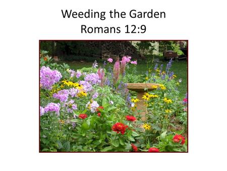 Weeding the Garden Romans 12:9. Family – Our Garden Every mother and father want to have a beautiful family with happy children who grow up to be.