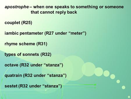 apostrophe – when one speaks to something or someone