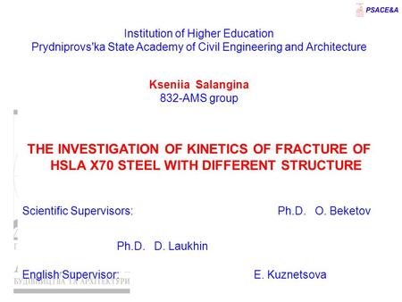 Institution of Higher Education Prydniprovs'ka State Academy of Civil Engineering and Architecture Kseniia Salangina 832-AMS group THE INVESTIGATION OF.