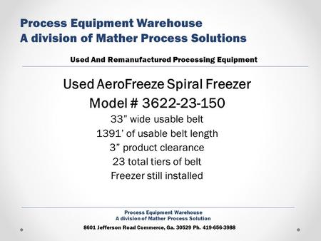 Used AeroFreeze Spiral Freezer