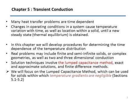 Chapter 5 : Transient Conduction