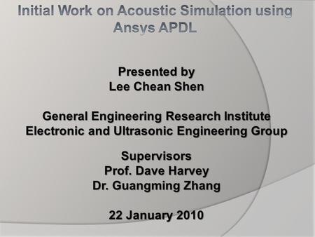 Initial Work on Acoustic Simulation using Ansys APDL
