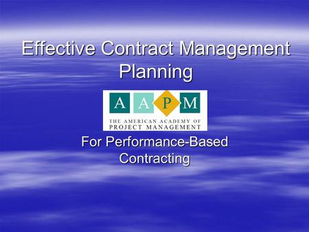 Effective Contract Management Planning