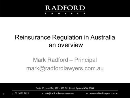 Reinsurance Regulation in Australia an overview