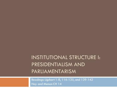 Institutional structure I: PRESIDENTIALISM AND parliamentarism
