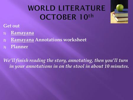 WORLD LITERATURE OCTOBER 10th