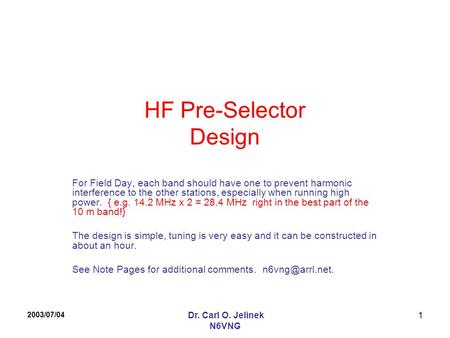 HF Pre-Selector Design