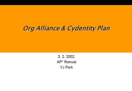 3. 2. 2002. AP* Retreat YJ Park Org Alliance & Cydentity Plan.