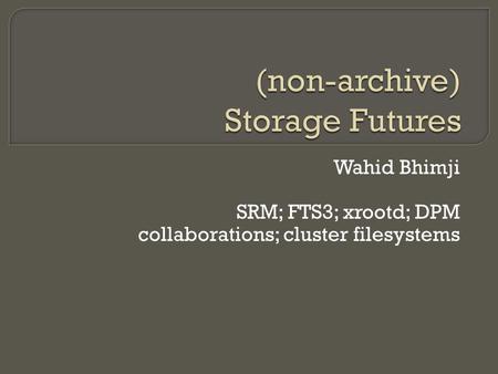 Wahid Bhimji SRM; FTS3; xrootd; DPM collaborations; cluster filesystems.