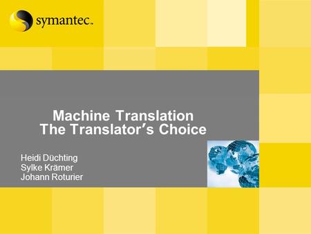 Machine Translation The Translator s Choice Heidi Düchting Sylke Krämer Johann Roturier.