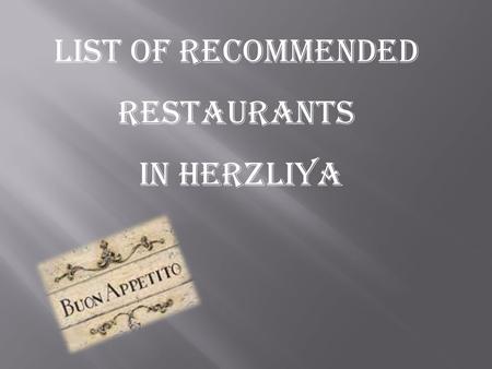 List of recommended restaurants