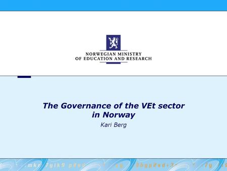 The Governance of the VEt sector in Norway Kari Berg.