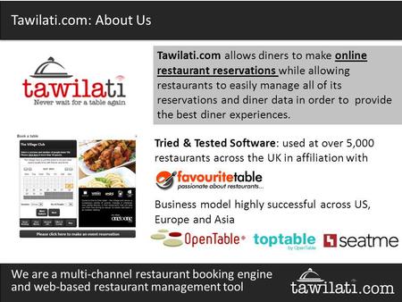 Tawilati.com: About Us Tried & Tested Software: used at over 5,000 restaurants across the UK in affiliation with Business model highly successful across.