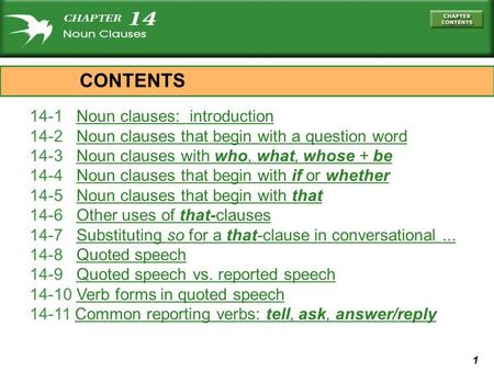 CONTENTS 14-1 Noun clauses: introduction