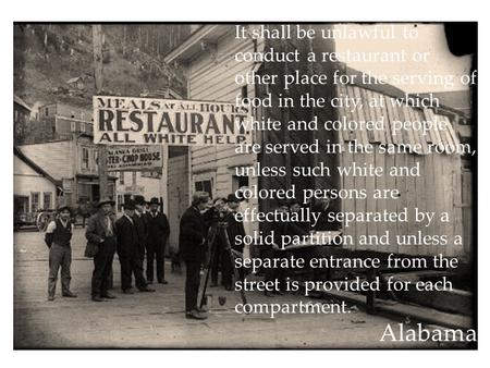 It shall be unlawful to conduct a restaurant or other place for the serving of food in the city, at which white and colored people are served in the same.