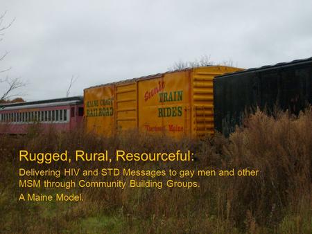 Rugged, Rural, Resourceful: Delivering HIV and STD Messages to gay men and other MSM through Community Building Groups. A Maine Model.