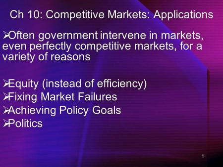 Ch 10: Competitive Markets: Applications