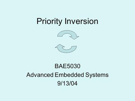 Priority Inversion BAE5030 Advanced Embedded Systems 9/13/04.