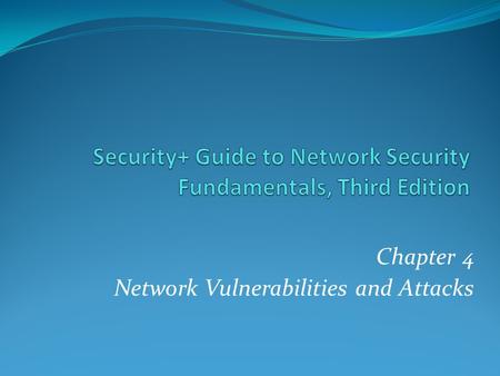 Chapter 4 Network Vulnerabilities and Attacks. Cyberwar and Cyberterrorism Titan Rain - Attacks on US gov't and military computers from China breached.