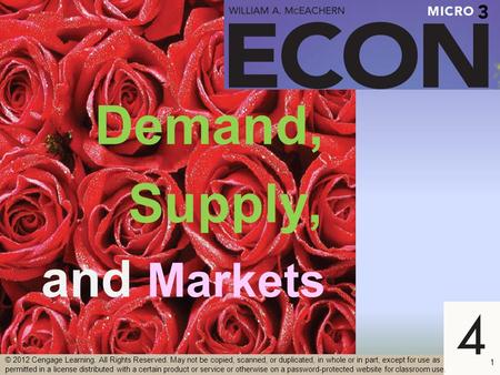 Demand, Supply, and Markets 1 © 2012 Cengage Learning. All Rights Reserved. May not be copied, scanned, or duplicated, in whole or in part, except for.