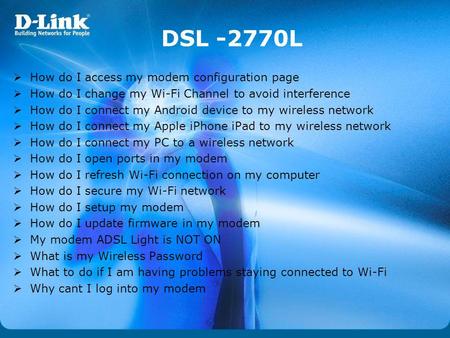 DSL -2770L How do I access my modem configuration page