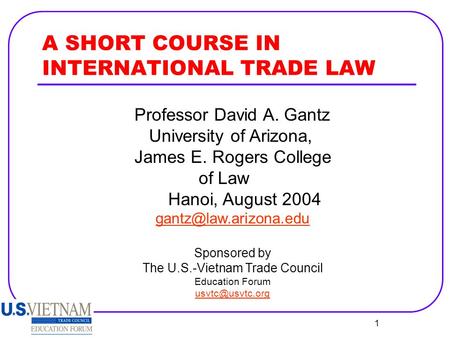 A SHORT COURSE IN INTERNATIONAL TRADE LAW