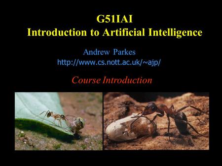 G51IAI Introduction to Artificial Intelligence Andrew Parkes  Course Introduction.