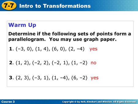 7-7 Intro to Transformations Warm Up