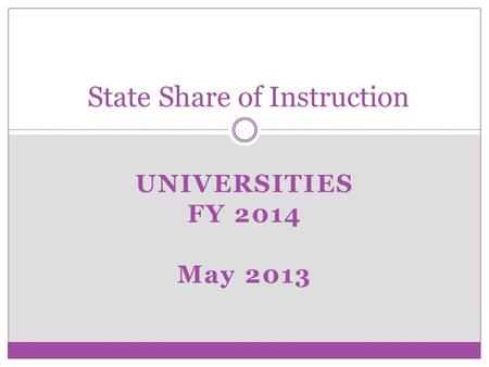 UNIVERSITIES FY 2014 May 2013 State Share of Instruction.