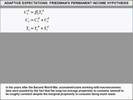 ADAPTIVE EXPECTATIONS: FRIEDMAN'S PERMANENT INCOME HYPOTHESIS