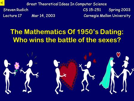 The Mathematics Of 1950s Dating: Who wins the battle of the sexes? Great Theoretical Ideas In Computer Science Steven Rudich CS 15-251 Spring 2003 Lecture.