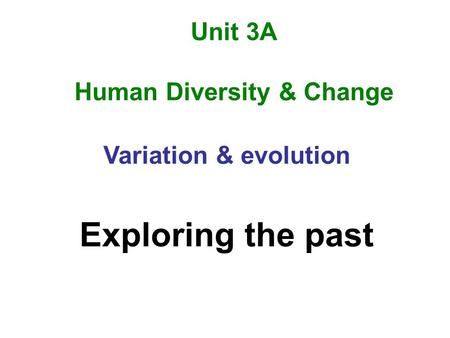 Unit 3A Human Diversity & Change