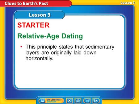 Lesson 3 Reading Guide - KC This principle states that sedimentary layers are originally laid down horizontally. STARTER Relative-Age Dating.