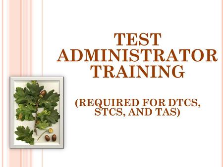 TEST ADMINISTRATOR TRAINING (REQUIRED FOR DTCS, STCS, AND TAS)