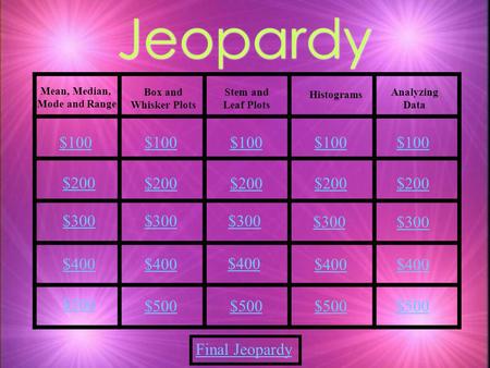 Jeopardy $100 $100 $100 $100 $100 $200 $200 $200 $200 $200 $300 $300