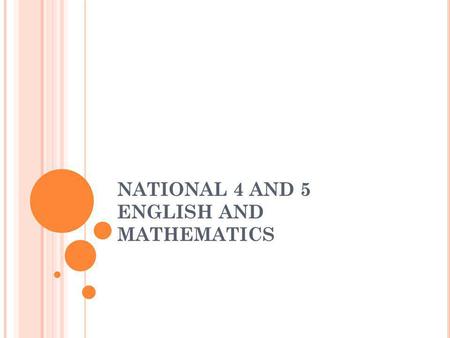 NATIONAL 4 AND 5 ENGLISH AND MATHEMATICS. E NGLISH – I NTERNAL A SSESSMENT N5: Analysis and Evaluation Creation and Production N4: Analysis and Evaluation.