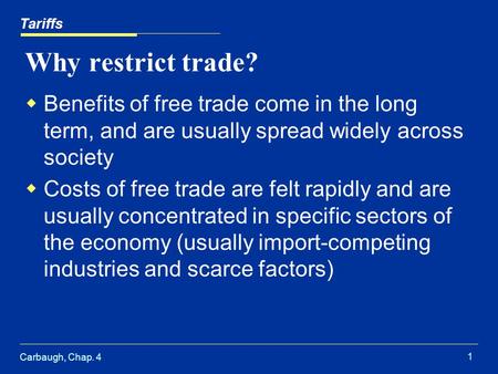 Tariffs Why restrict trade?