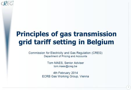 Principles of gas transmission grid tariff setting in Belgium