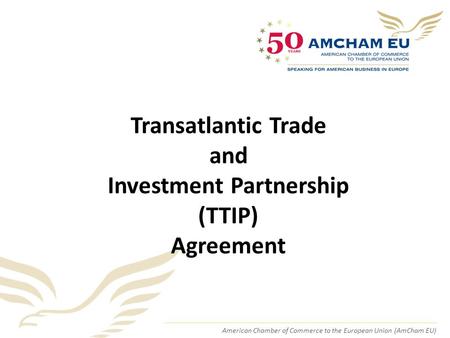 American Chamber of Commerce to the European Union (AmCham EU) Transatlantic Trade and Investment Partnership (TTIP) Agreement.