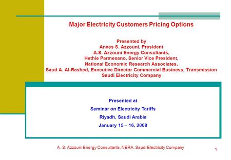 Seminar on Electricity Tariffs