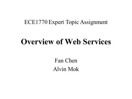 Overview of Web Services
