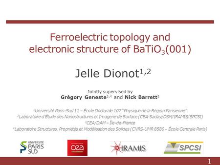Ferroelectric topology and electronic structure of BaTiO 3 (001) 1 Université Paris-Sud 11 – École Doctorale 107 Physique de la Région Parisienne 2 Laboratoire.