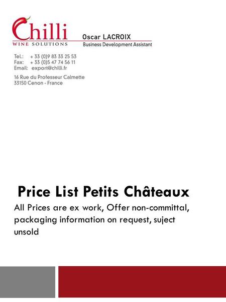 Price List Petits Châteaux