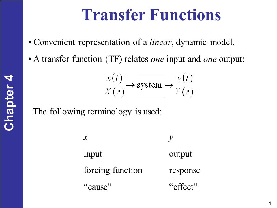 Transfer Functions Convenient Representation Of A Linear Dynamic Model A Transfer Function Tf Relates One Input And One Output The Following Terminology Ppt Video Online Download Transfer Functions Convenient Representation Of A Linear Dynamic Model A Transfer Function Tf Relates One Input And One Output The Following Terminology Ppt Video Online Download