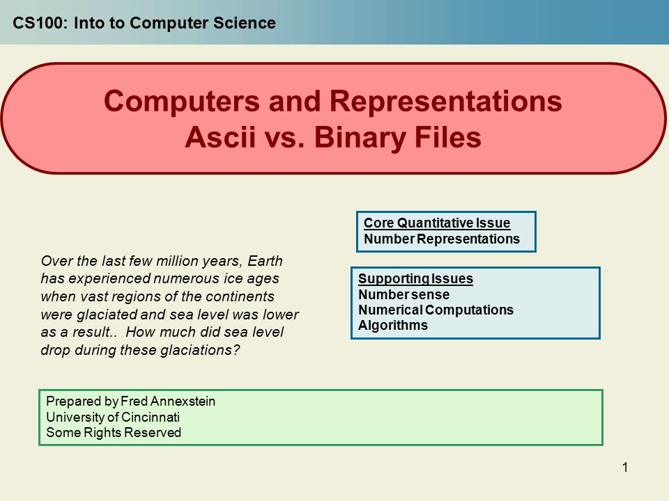 1 Computers and Representations Ascii vs. Binary Files Over the last few  million years, Earth has experienced numerous ice ages when vast regions of  the. - ppt download